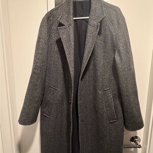 All Saints Charcoal Herringbone Trench Coat